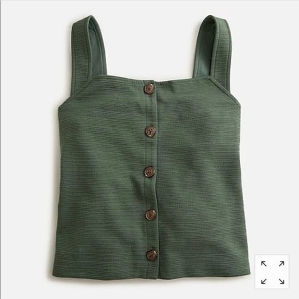 New J.Crew Small Army Green Button Front Tank Top Square Neck Distressed Fatigue